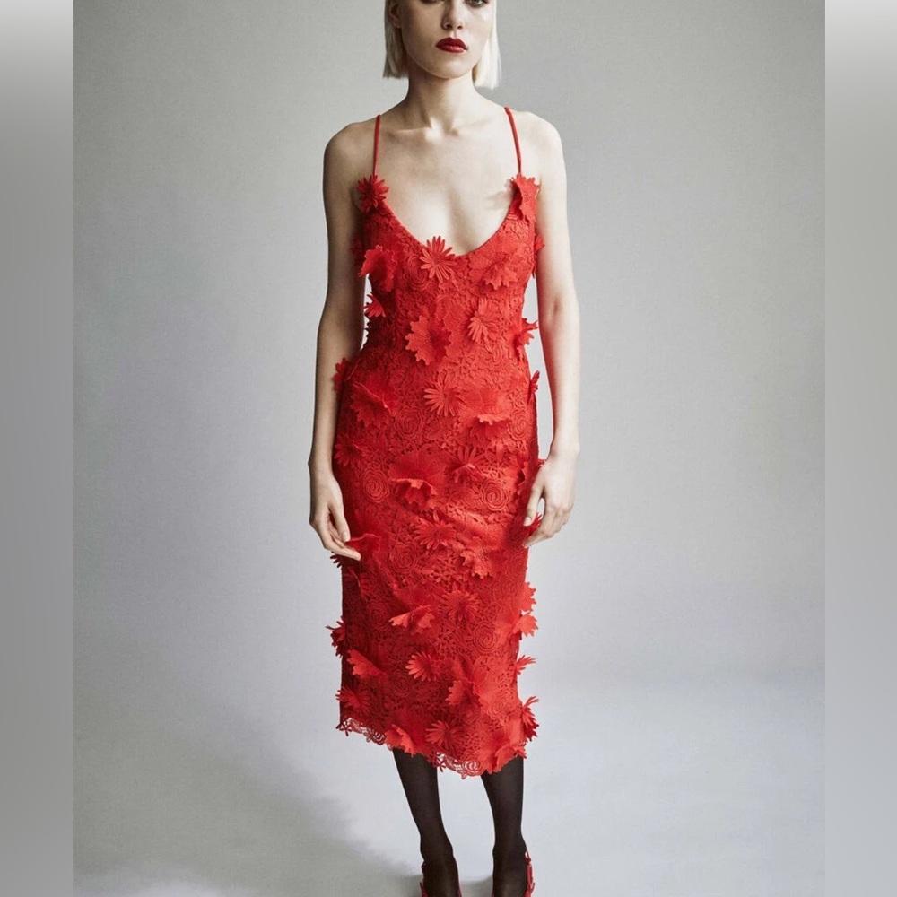 Bardot NWT Lace Midi Dress Fire Red, size 6